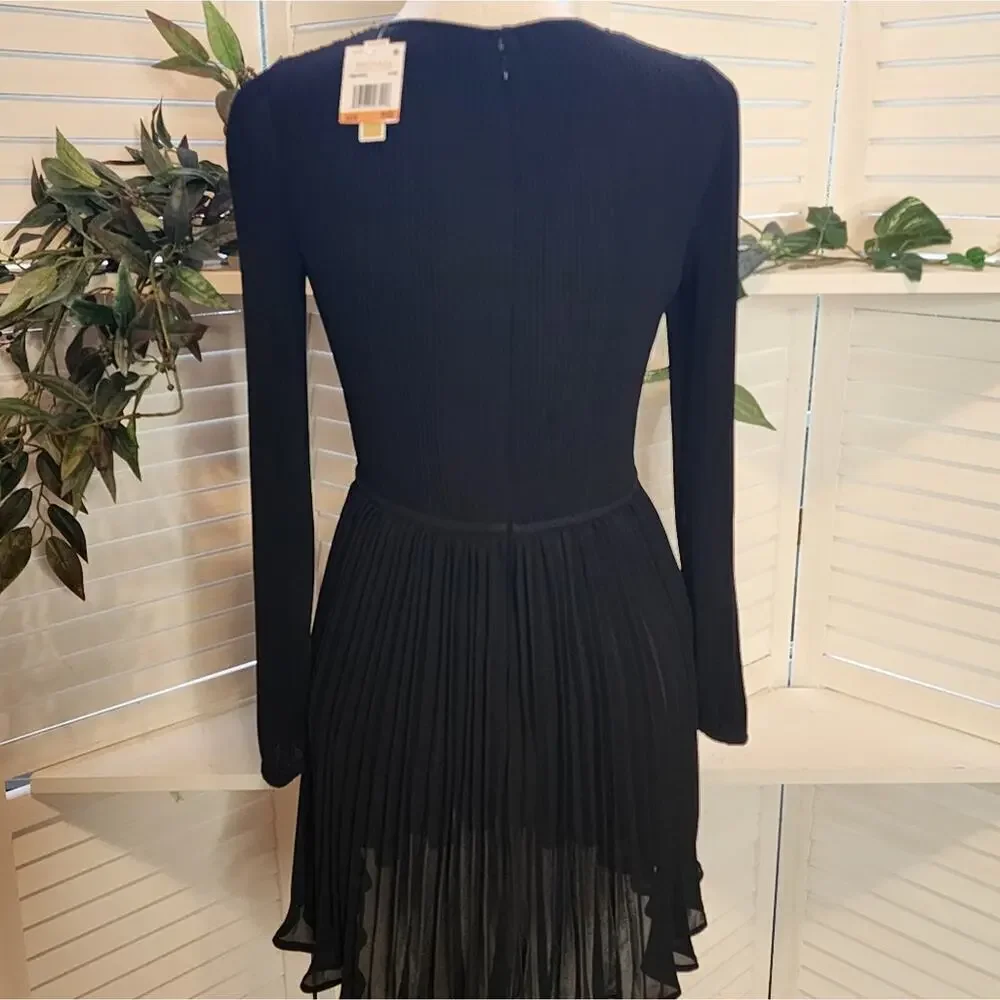 MICHAEL KORS NEW BLACK  PLEATED MINI DRESS PS 1267